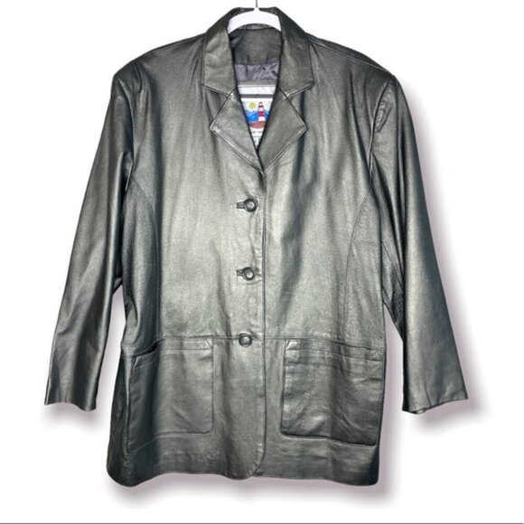 Vintage Atlantic Beach Division Tiger J LLC Womens Silver Leather Jacket Coat XL - Picture 1 of 10